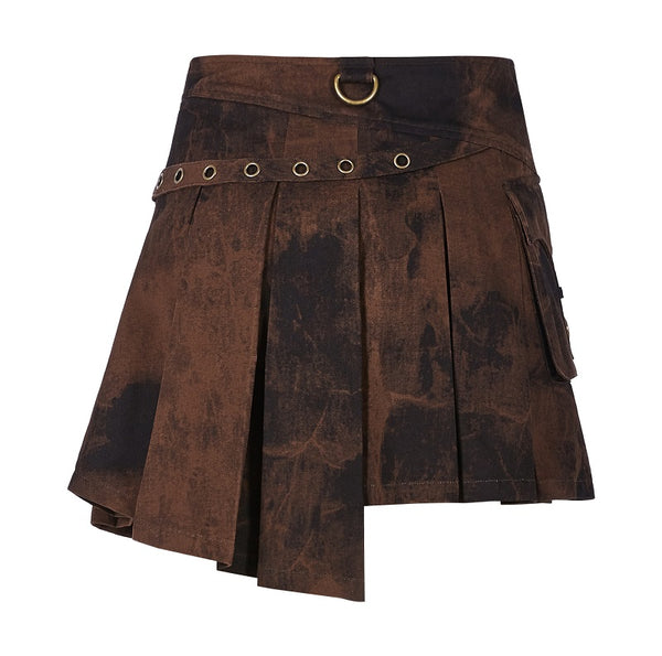 Punk Rave Steampunk Steampunk Mottled Brown Irregular Hem Mini-Skirt.