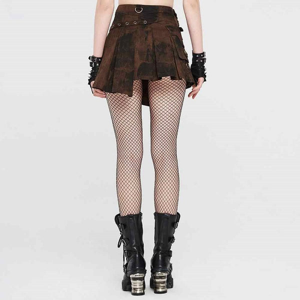 Punk Rave Steampunk Steampunk Mottled Brown Irregular Hem Mini-Skirt.