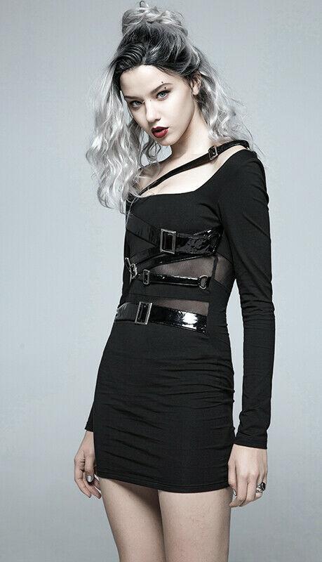 Punk Rave Mini Black Bodycon Gothic Dress.