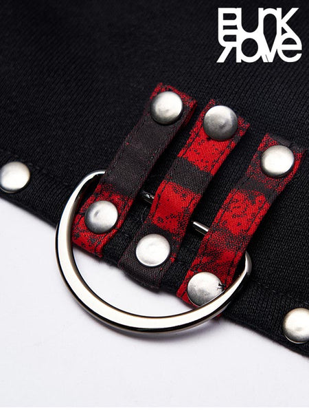 Punk Rave Chain Crop Black and Red Hoodie.